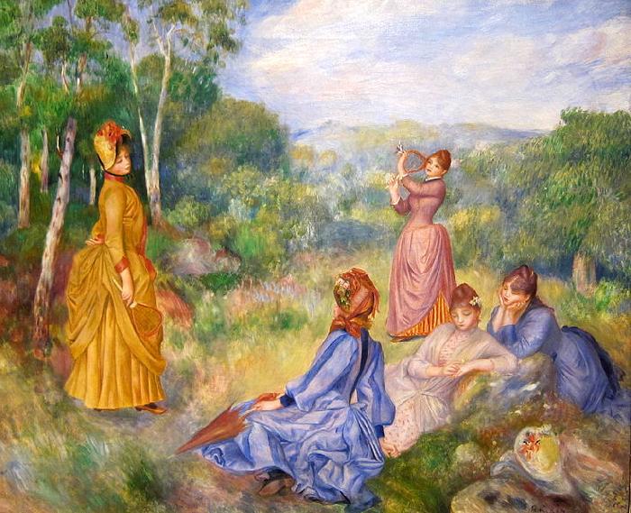 Pierre-Auguste Renoir Young Ladies Playing Badminton oil painting image